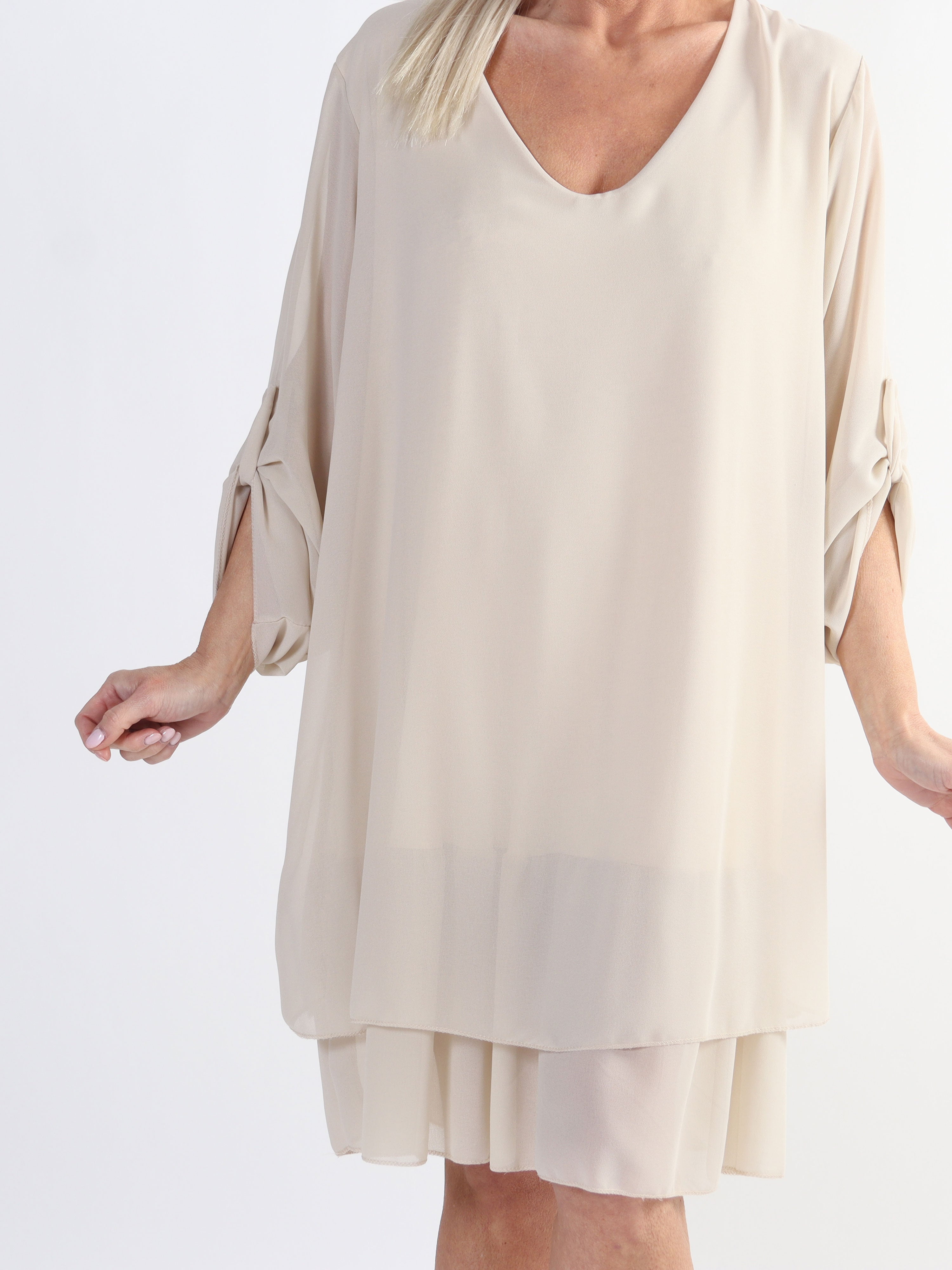 Jill - Chiffon tunikakjole med viskose underkjole